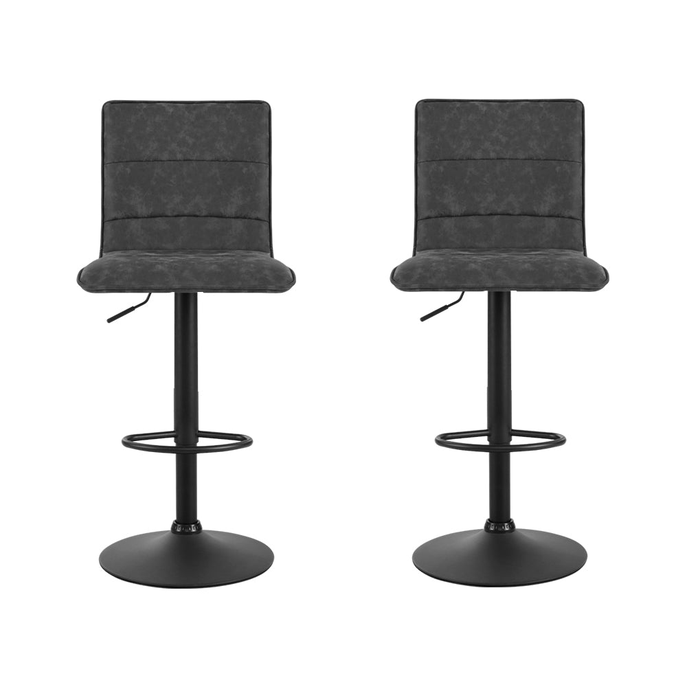 Artiss 2x Bar Stools Gas Lift Vintage Leather Grey BA-K-7231-GYX2