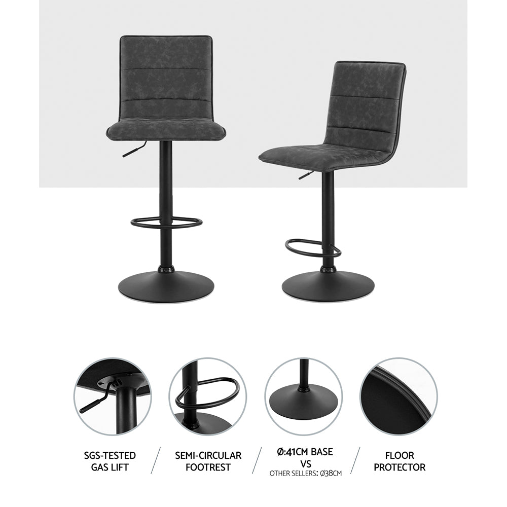 Artiss 2x Bar Stools Gas Lift Vintage Leather Grey BA-K-7231-GYX2