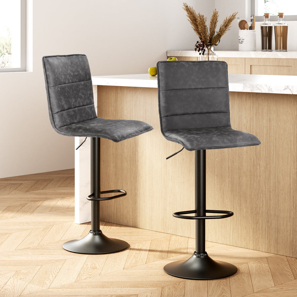 Artiss 2x Bar Stools Gas Lift Vintage Leather Grey BA-K-7231-GYX2