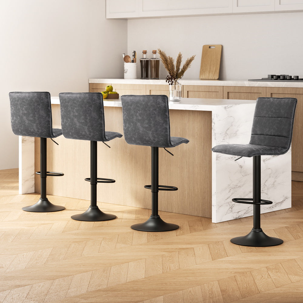 Artiss 4x Bar Stools Gas Lift Vintage Leather Grey BA-K-7231-GYX4