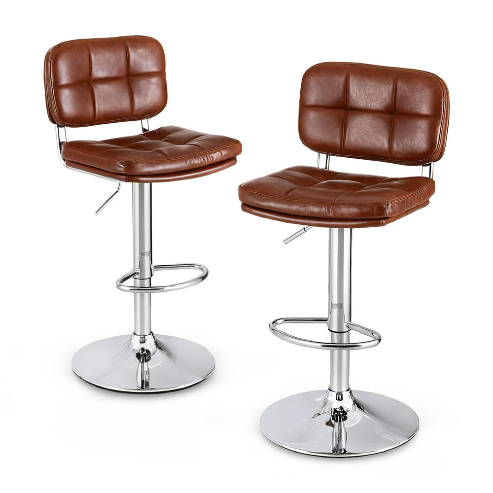 Artiss 2x Bar Stools Kitchen Swivel Gas Lift Counter Chair Tuft PU Leather Brown BA-K-778-BRX2