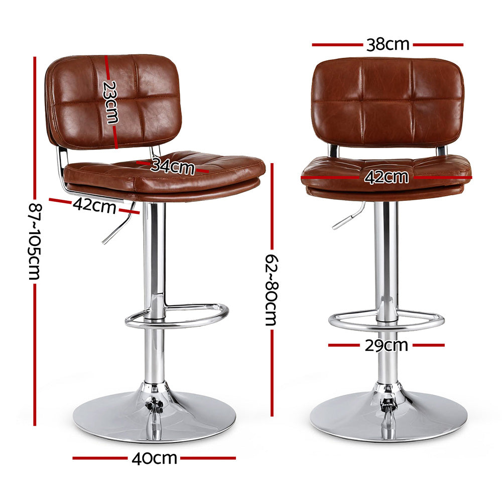 Artiss 2x Bar Stools Kitchen Swivel Gas Lift Counter Chair Tuft PU Leather Brown BA-K-778-BRX2