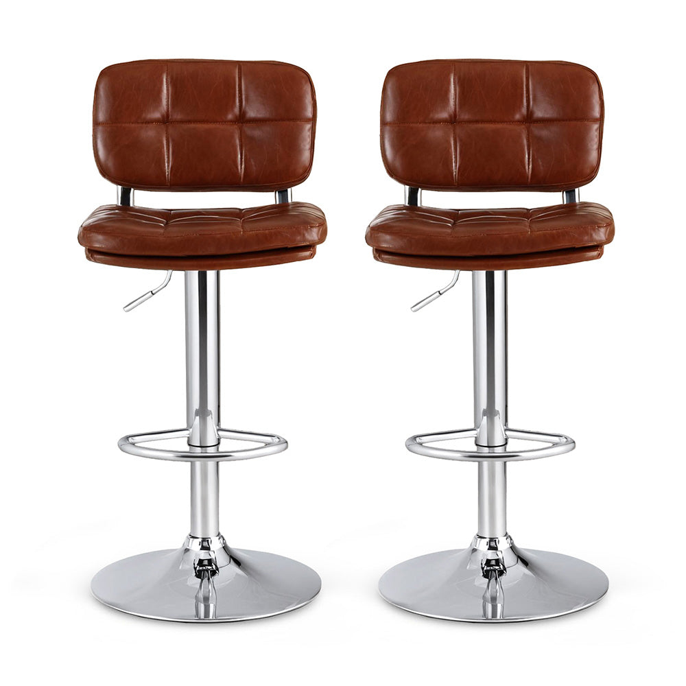 Artiss 2x Bar Stools Kitchen Swivel Gas Lift Counter Chair Tuft PU Leather Brown BA-K-778-BRX2