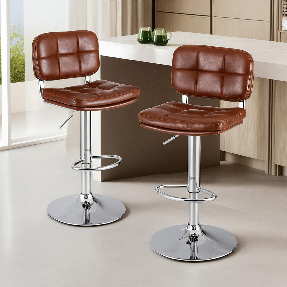 Artiss 2x Bar Stools Kitchen Swivel Gas Lift Counter Chair Tuft PU Leather Brown BA-K-778-BRX2