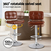 Artiss 4x Bar Stools Kitchen Swivel Gas Lift Counter Chair Tuft PU Leather Brown BA-K-778-BRX4