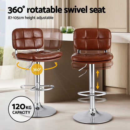 Artiss 4x Bar Stools Kitchen Swivel Gas Lift Counter Chair Tuft PU Leather Brown BA-K-778-BRX4