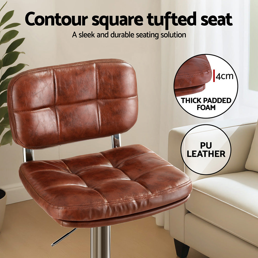 Artiss 4x Bar Stools Kitchen Swivel Gas Lift Counter Chair Tuft PU Leather Brown BA-K-778-BRX4