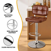 Artiss 4x Bar Stools Kitchen Swivel Gas Lift Counter Chair Tuft PU Leather Brown BA-K-778-BRX4