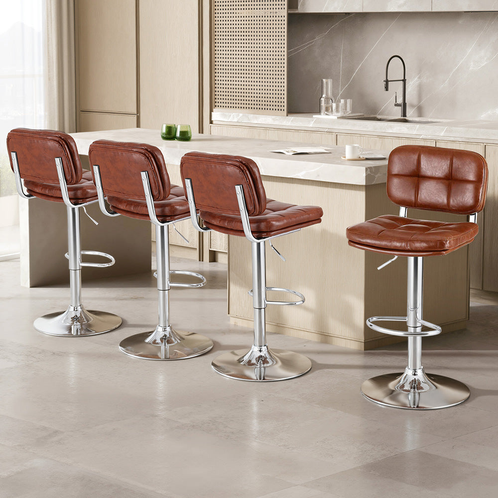 Artiss 4x Bar Stools Kitchen Swivel Gas Lift Counter Chair Tuft PU Leather Brown BA-K-778-BRX4