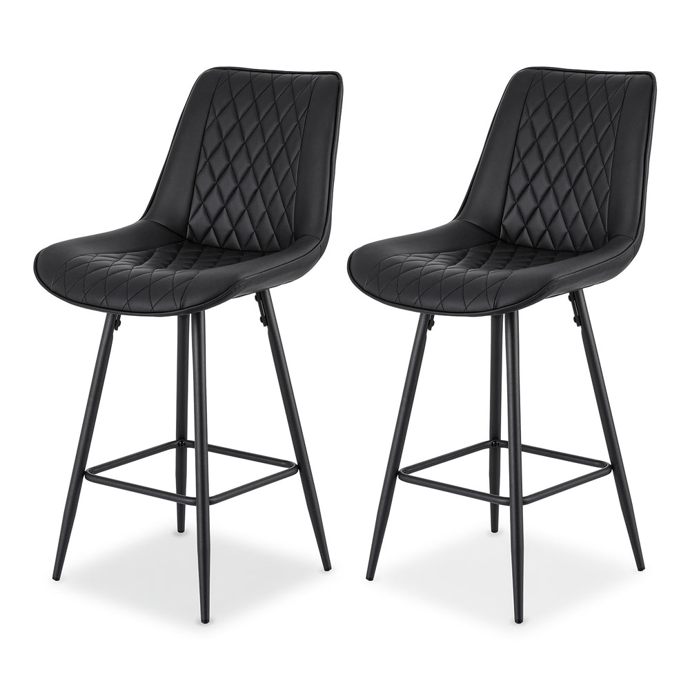 Artiss 2x Bar Stools Kitchen Dining Chair Counter Stool Diamond PU Leather Black BA-K-799-BKX2