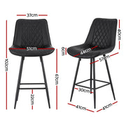 Artiss 2x Bar Stools Kitchen Dining Chair Counter Stool Diamond PU Leather Black BA-K-799-BKX2