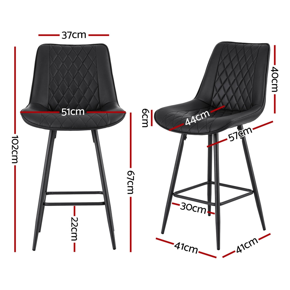 Artiss 2x Bar Stools Kitchen Dining Chair Counter Stool Diamond PU Leather Black BA-K-799-BKX2