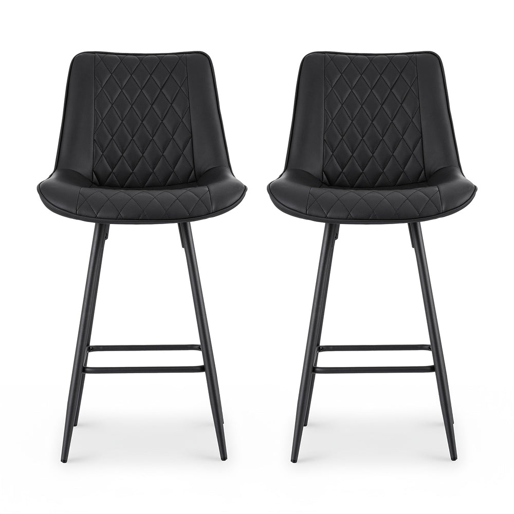 Artiss 2x Bar Stools Kitchen Dining Chair Counter Stool Diamond PU Leather Black BA-K-799-BKX2