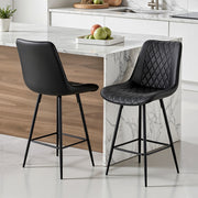 Artiss 2x Bar Stools Kitchen Dining Chair Counter Stool Diamond PU Leather Black BA-K-799-BKX2