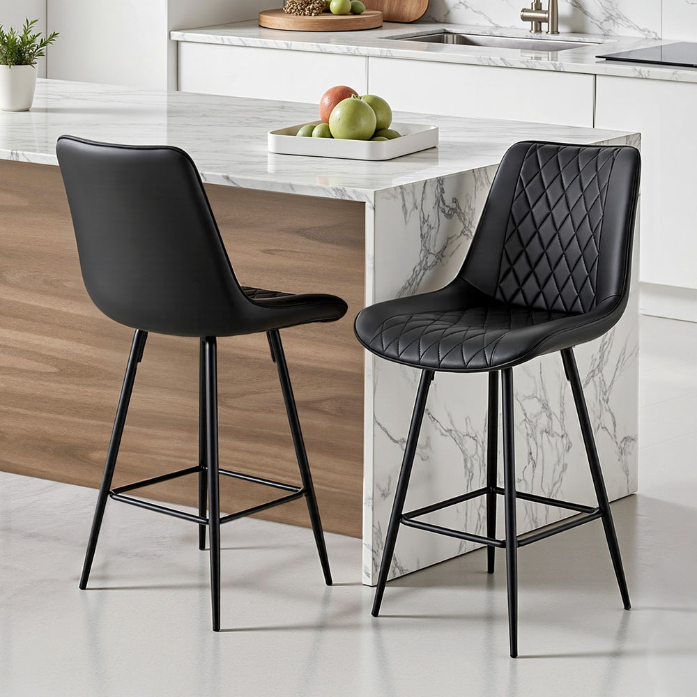 Artiss 2x Bar Stools Kitchen Dining Chair Counter Stool Diamond PU Leather Black BA-K-799-BKX2