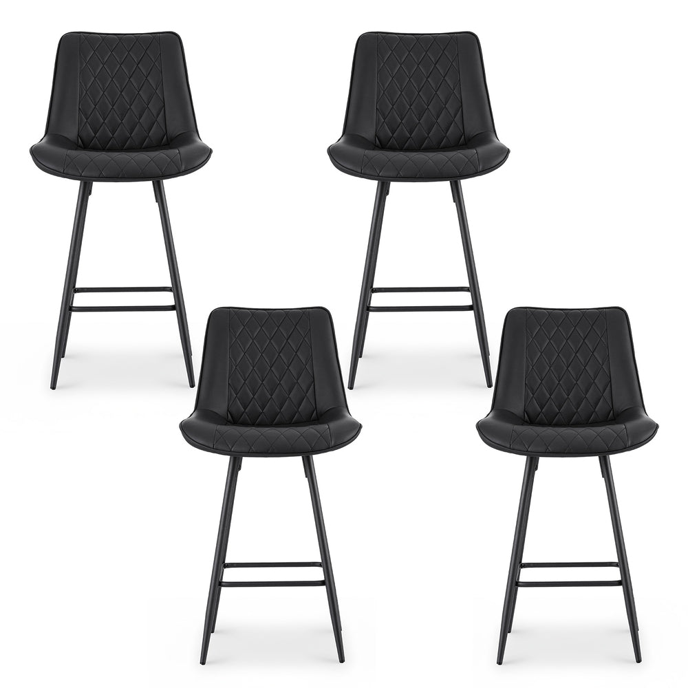 Artiss 4x Bar Stools Kitchen Dining Chair Counter Stool Diamond PU Leather Black BA-K-799-BKX4
