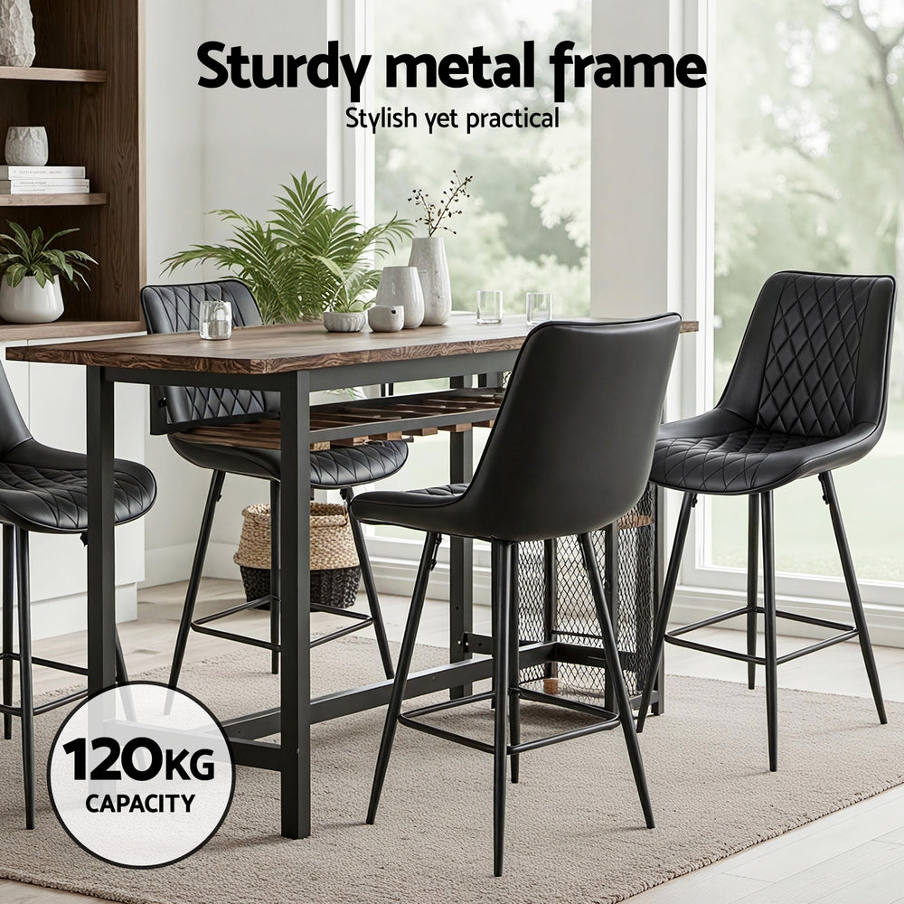 Artiss 4x Bar Stools Kitchen Dining Chair Counter Stool Diamond PU Leather Black BA-K-799-BKX4