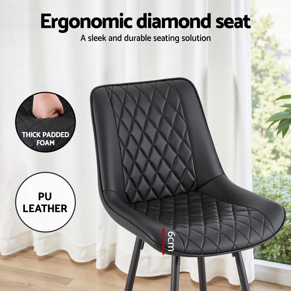 Artiss 4x Bar Stools Kitchen Dining Chair Counter Stool Diamond PU Leather Black BA-K-799-BKX4