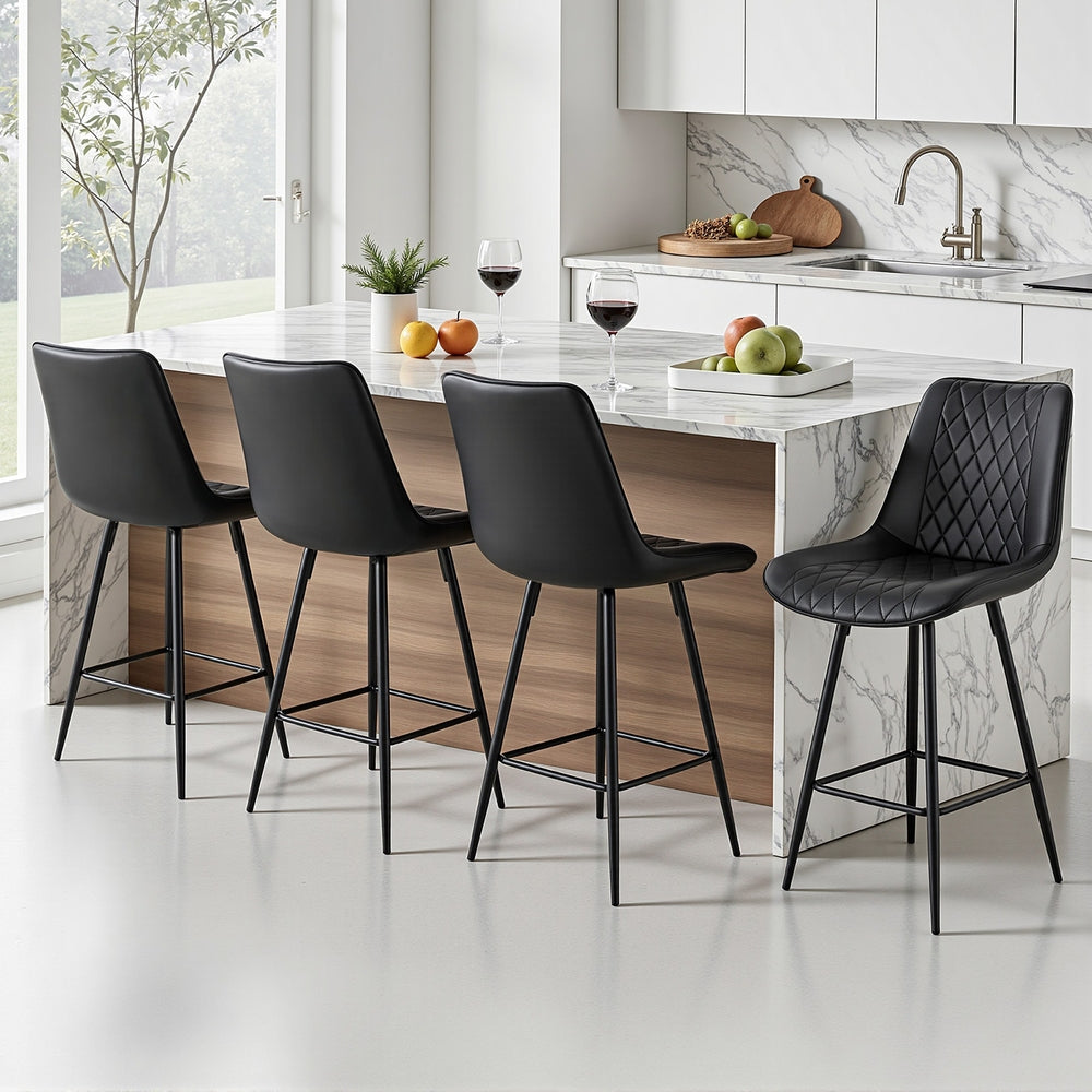 Artiss 4x Bar Stools Kitchen Dining Chair Counter Stool Diamond PU Leather Black BA-K-799-BKX4