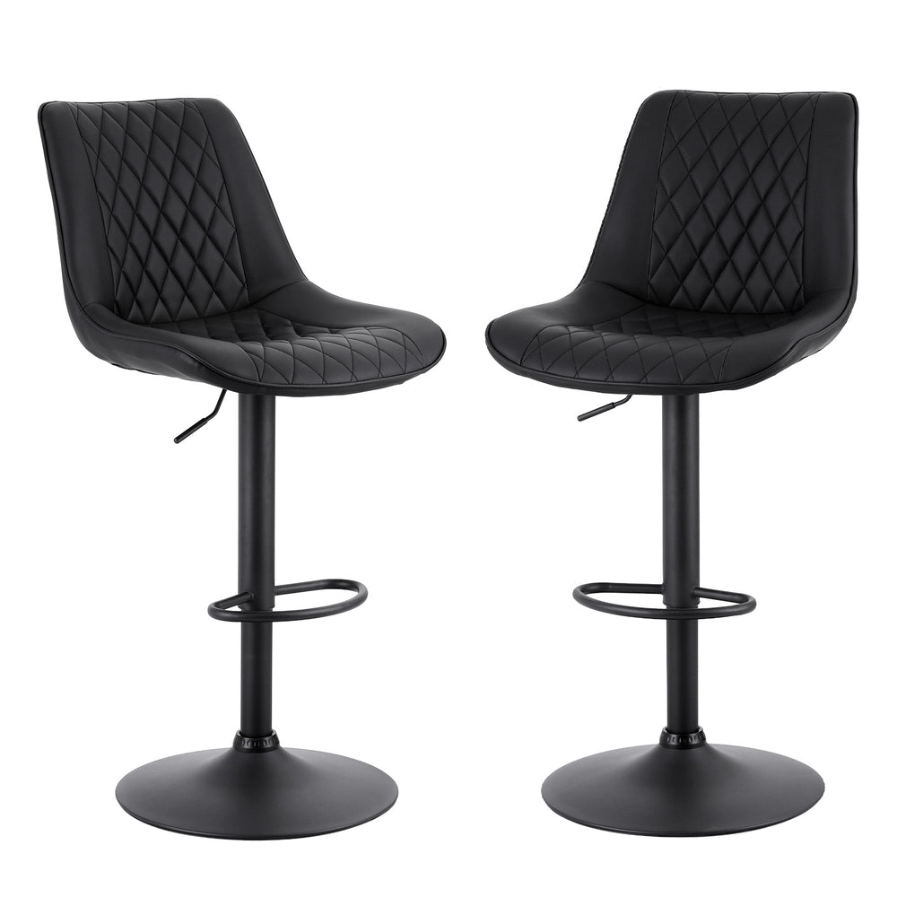 Artiss 2x Bar Stools Kitchen Swivel Gas Lift Counter Chair Diamond Leather Black BA-K-799G-BKX2