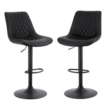 Artiss 2x Bar Stools Kitchen Swivel Gas Lift Counter Chair Diamond Leather Black BA-K-799G-BKX2