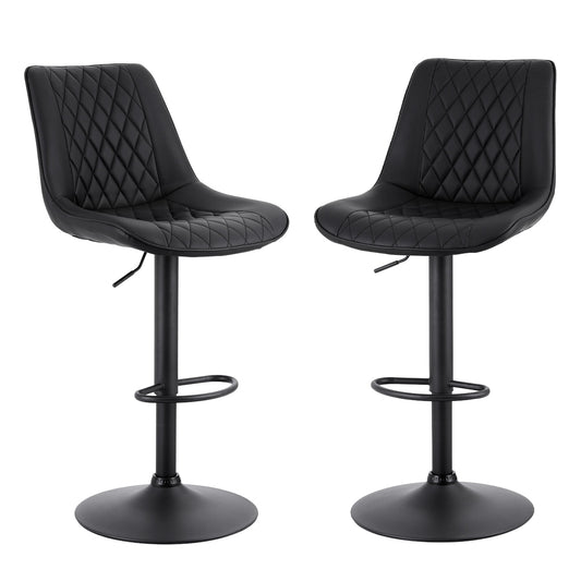 Artiss 2x Bar Stools Kitchen Swivel Gas Lift Counter Chair Diamond Leather Black BA-K-799G-BKX2