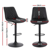 Artiss 2x Bar Stools Kitchen Swivel Gas Lift Counter Chair Diamond Leather Black BA-K-799G-BKX2