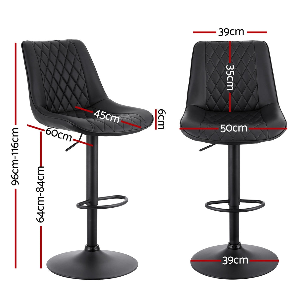Artiss 2x Bar Stools Kitchen Swivel Gas Lift Counter Chair Diamond Leather Black BA-K-799G-BKX2