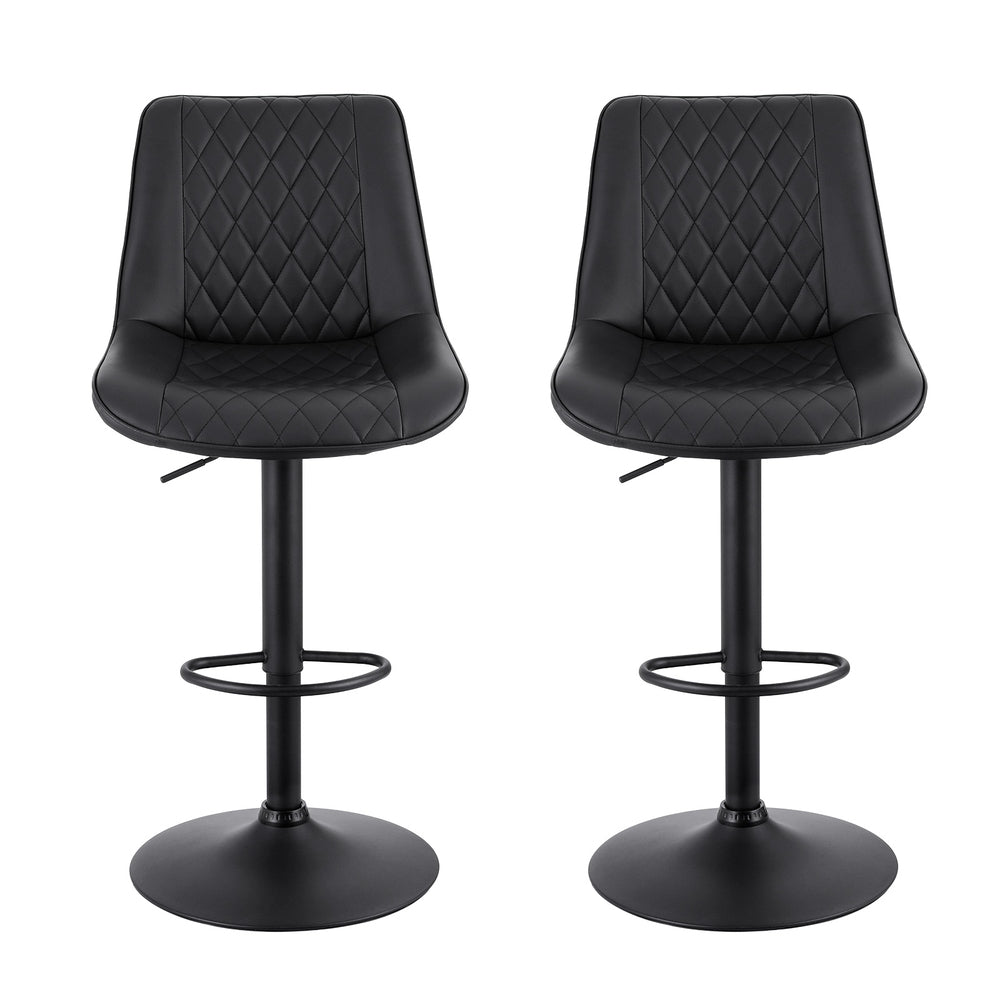 Artiss 2x Bar Stools Kitchen Swivel Gas Lift Counter Chair Diamond Leather Black BA-K-799G-BKX2