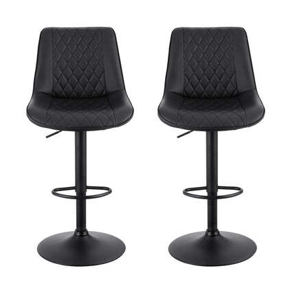 Artiss 2x Bar Stools Kitchen Swivel Gas Lift Counter Chair Diamond Leather Black BA-K-799G-BKX2
