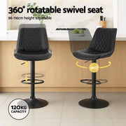 Artiss 2x Bar Stools Kitchen Swivel Gas Lift Counter Chair Diamond Leather Black BA-K-799G-BKX2