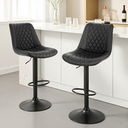 Artiss 2x Bar Stools Kitchen Swivel Gas Lift Counter Chair Diamond Leather Black BA-K-799G-BKX2