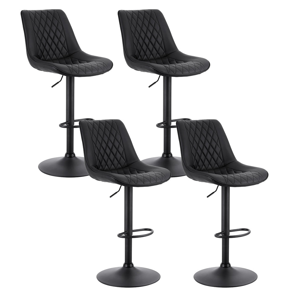 Artiss 4x Bar Stools Kitchen Swivel Gas Lift Counter Chair Diamond Leather Black BA-K-799G-BKX4