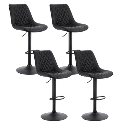 Artiss 4x Bar Stools Kitchen Swivel Gas Lift Counter Chair Diamond Leather Black BA-K-799G-BKX4