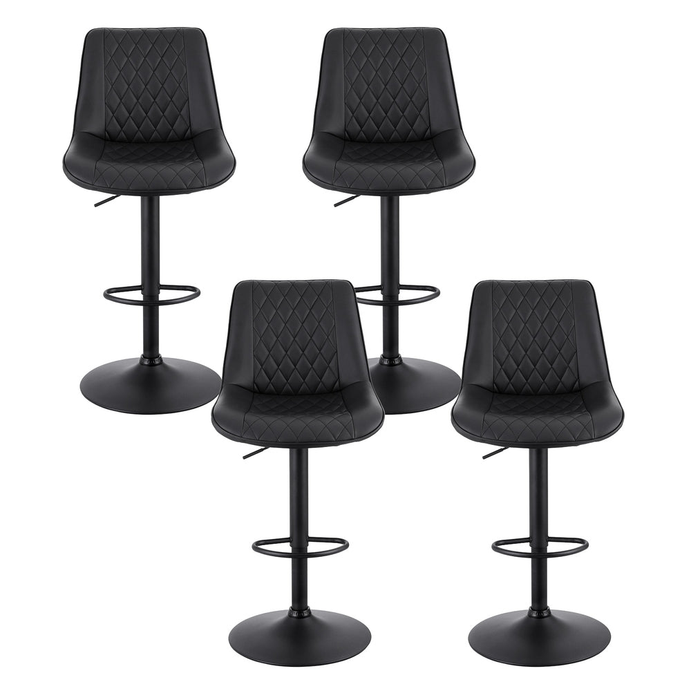 Artiss 4x Bar Stools Kitchen Swivel Gas Lift Counter Chair Diamond Leather Black BA-K-799G-BKX4