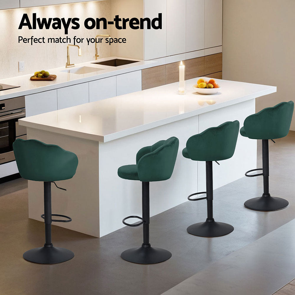 Artiss 4x Bar Stools Gas Lift Velvet Green BA-K-9968-GNX4