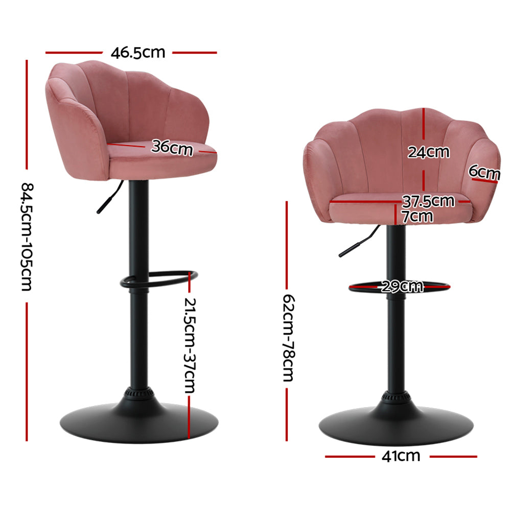 Artiss 2x Bar Stools Gas Lift Velvet Pink BA-K-9968-PKX2