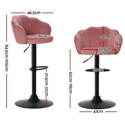 Artiss 2x Bar Stools Gas Lift Velvet Pink BA-K-9968-PKX2