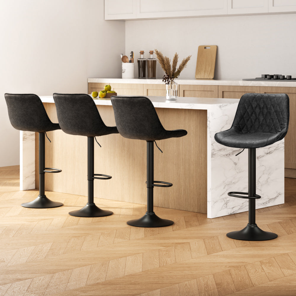 Artiss 4x Bar Stools Gas Lift Vintage Leather Black BA-K-9976-BKX4