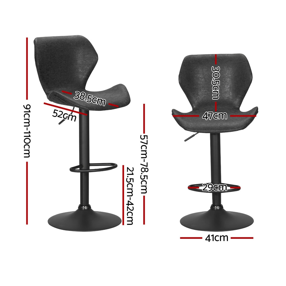 Artiss 4x Bar Stools Vintage Leather Gas Lift Black BA-K-9977-BKX4