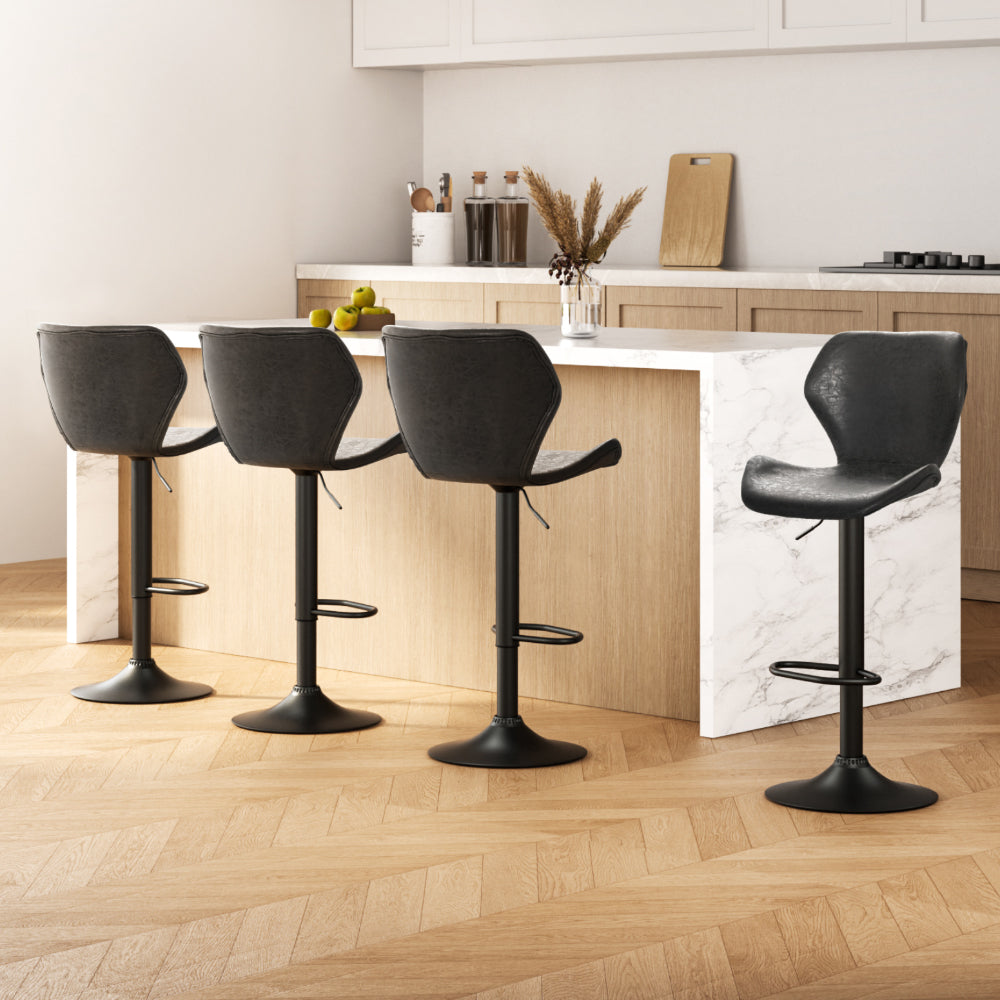 Artiss 4x Bar Stools Vintage Leather Gas Lift Black BA-K-9977-BKX4