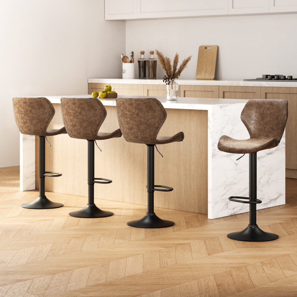 Artiss 4x Bar Stools Vintage Leather Gas Lift Brown BA-K-9977-BRX4