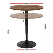 Artiss Height Adjustable Bar Table 360 Swivel Round Gaslift Design 60cm Rustic Brown Black BA-K-TB304-BR