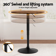Artiss Height Adjustable Bar Table 360 Swivel Round Gaslift Design 60cm Rustic Brown Black BA-K-TB304-BR