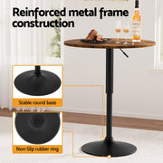 Artiss Height Adjustable Bar Table 360 Swivel Round Gaslift Design 60cm Rustic Brown Black BA-K-TB304-BR