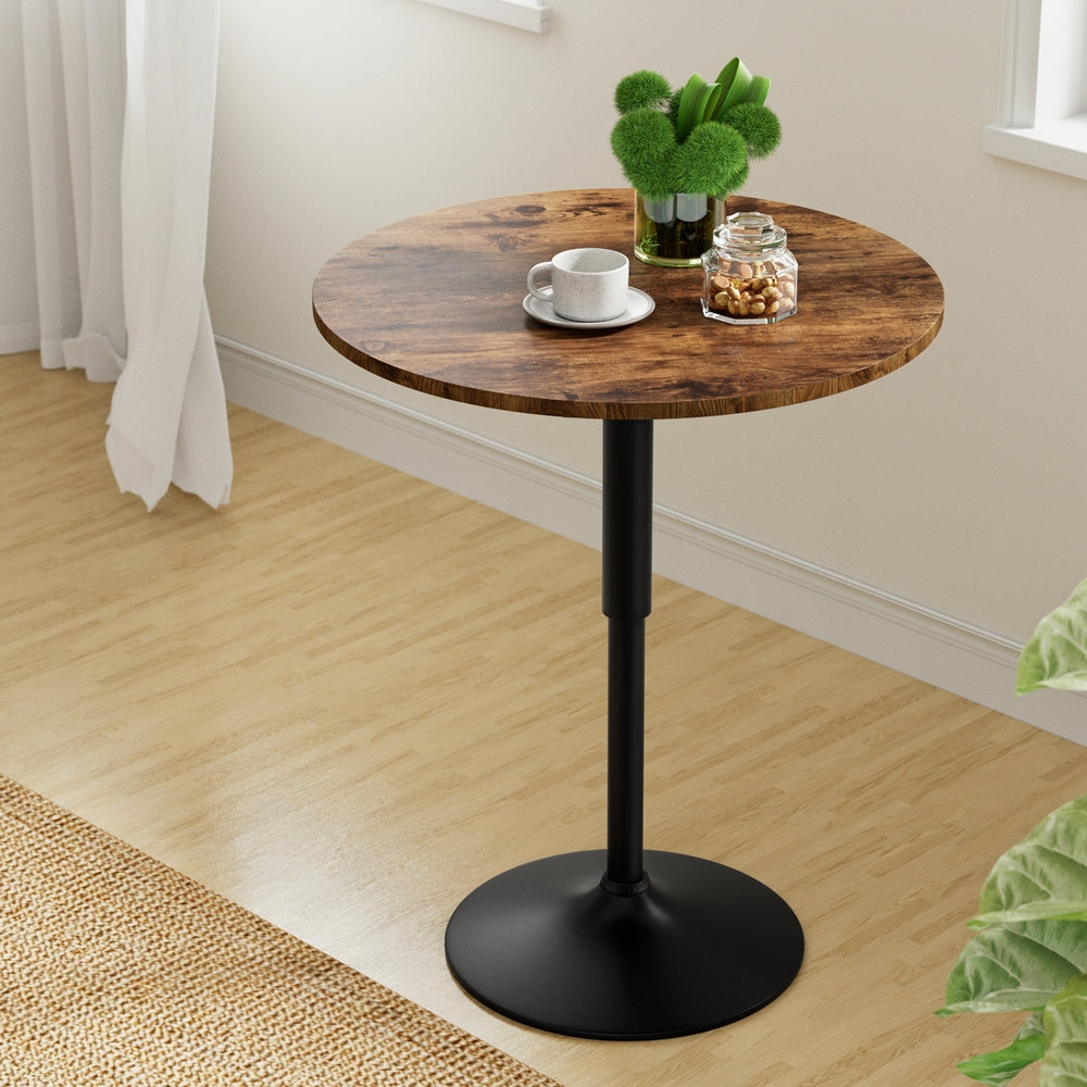 Artiss Height Adjustable Bar Table 360 Swivel Round Gaslift Design 60cm Rustic Brown Black BA-K-TB304-BR