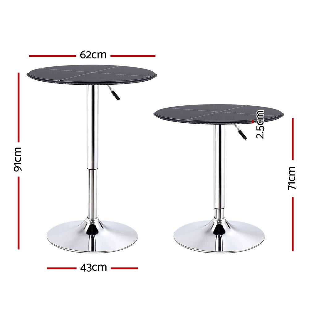 Artiss Bar Table Round Swivel Height Adjustable 62cm Modern PVC Leather Black BA-K-TB304PVC-BK