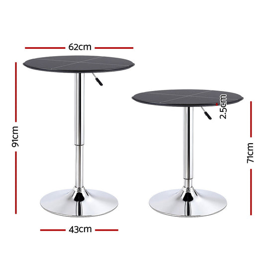 Artiss Bar Table Round Swivel Height Adjustable 62cm Modern PVC Leather Black BA-K-TB304PVC-BK