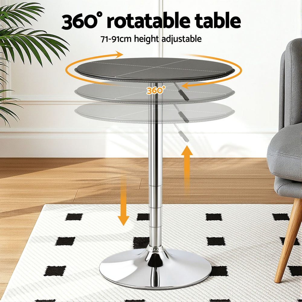 Artiss Bar Table Round Swivel Height Adjustable 62cm Modern PVC Leather Black BA-K-TB304PVC-BK