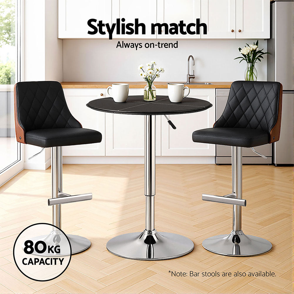Artiss Bar Table Round Swivel Height Adjustable 62cm Modern PVC Leather Black BA-K-TB304PVC-BK